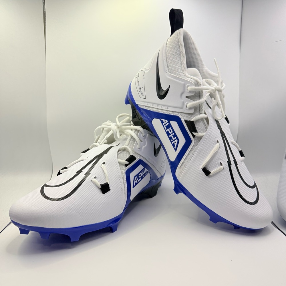 Nike Alpha Menace 4 Shark Football Cleats White Blue Men’s Size 14.5 DM1788-102